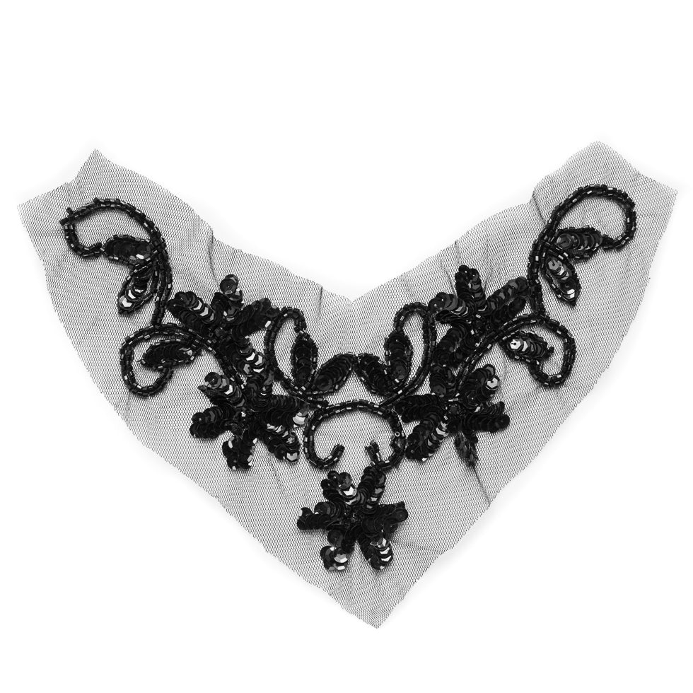 Black Beaded and Sequined Neck Applique - 10
