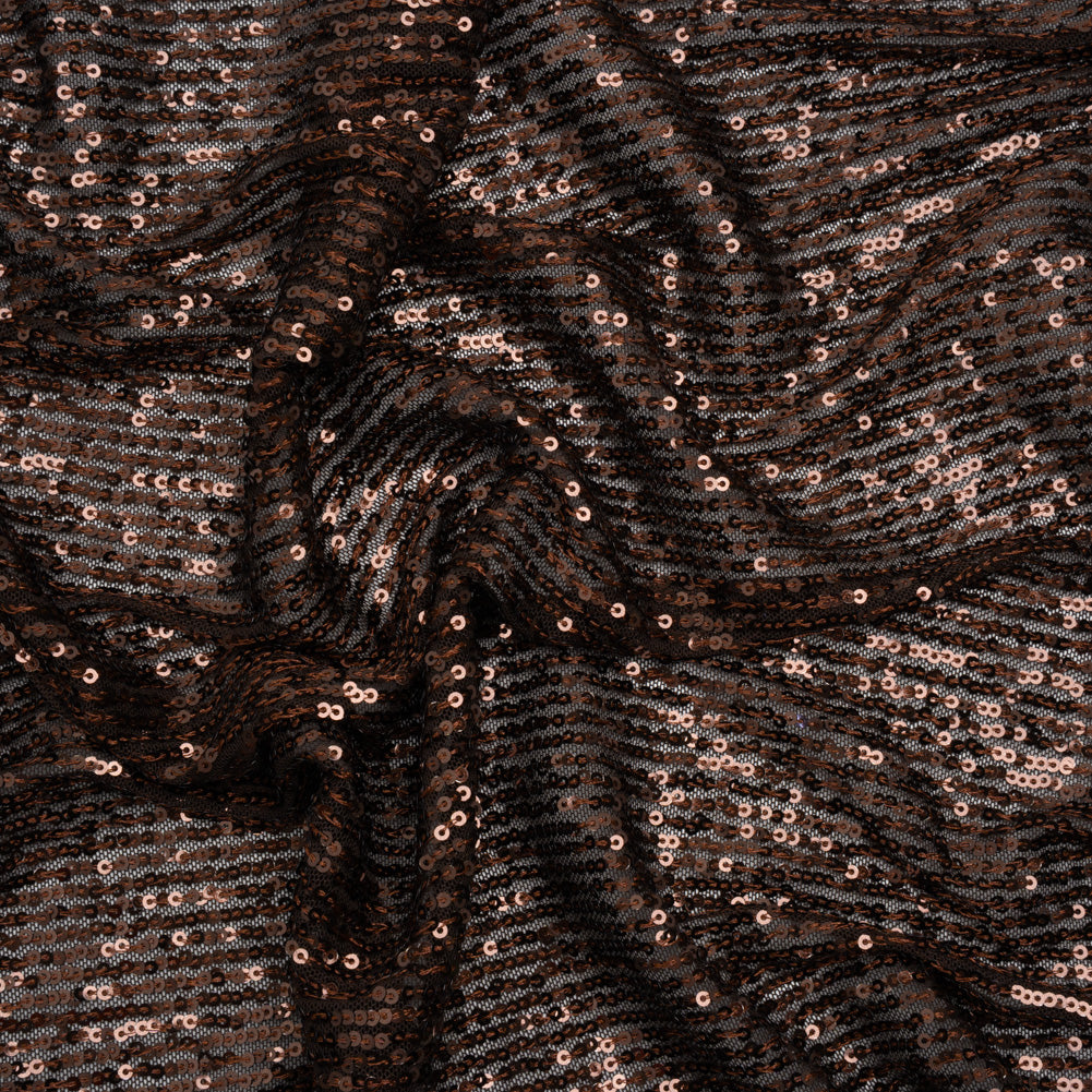 Baby Sequins on Stretch Polyester Mesh - Chocolate Brown Stripes - Designer Deadstock - Joann Fabrics