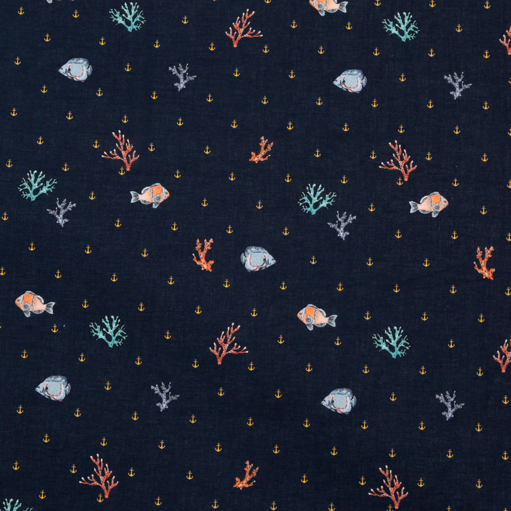 Cotton Voile - Navy Fish and Coral - Seacoral Delights Print - Mood Exclusive St. Tropez Collection - Joann Fabrics
