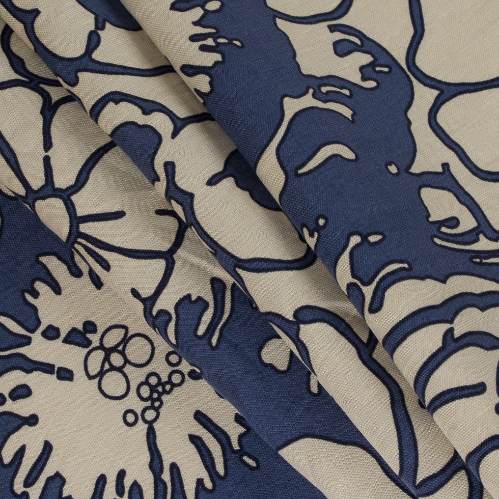 Creme Brulee/Muted Navy Floral Printed Woven - Joann Fabrics