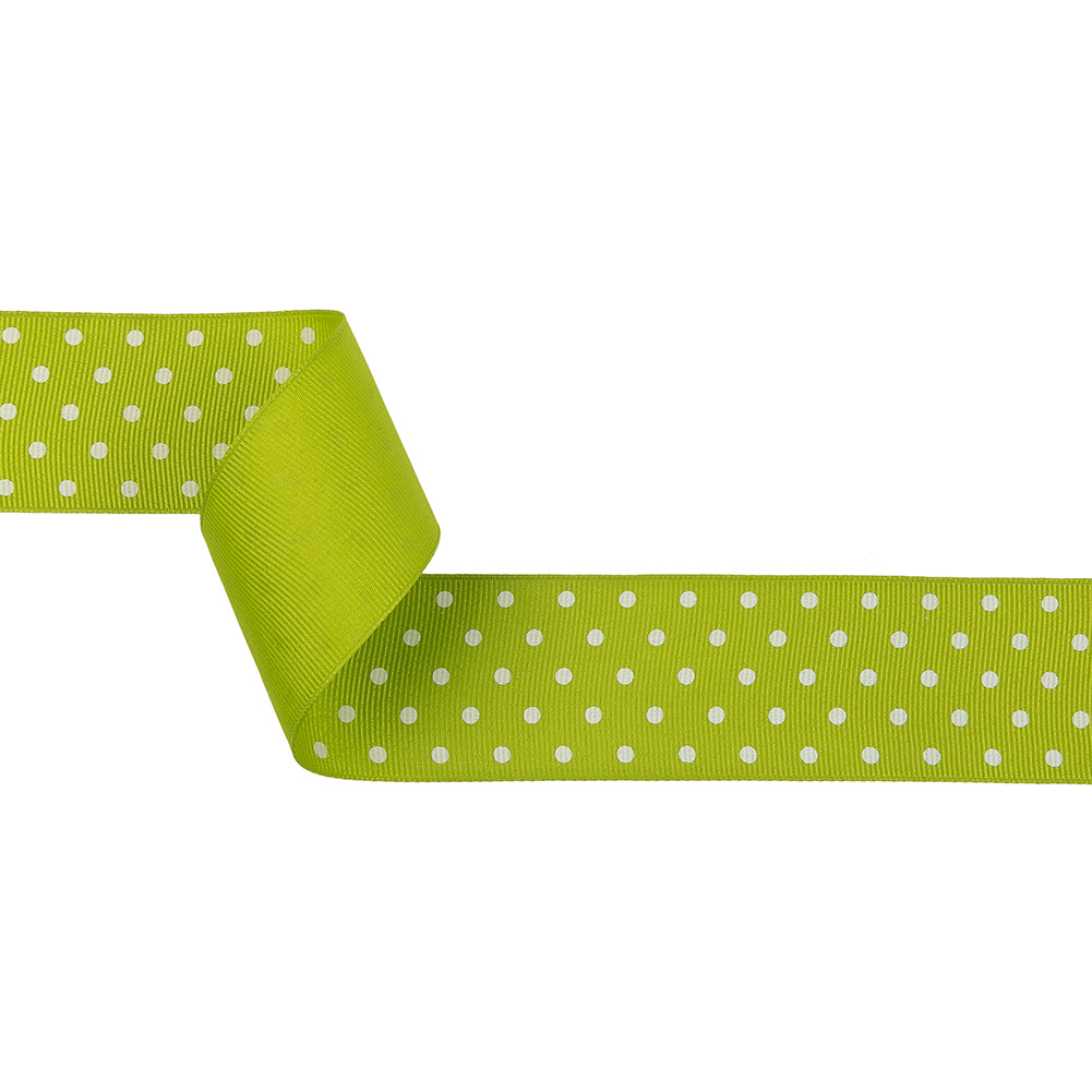 Lime Green and White Polka Dots Grosgrain Ribbon - 1.625