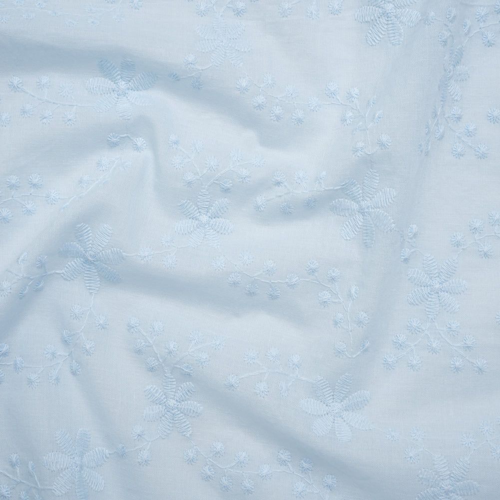 Embroidered Eyelet Cotton Voile - Pale Aqua Flowers on Branches - Naomi Collection - Joann Fabrics