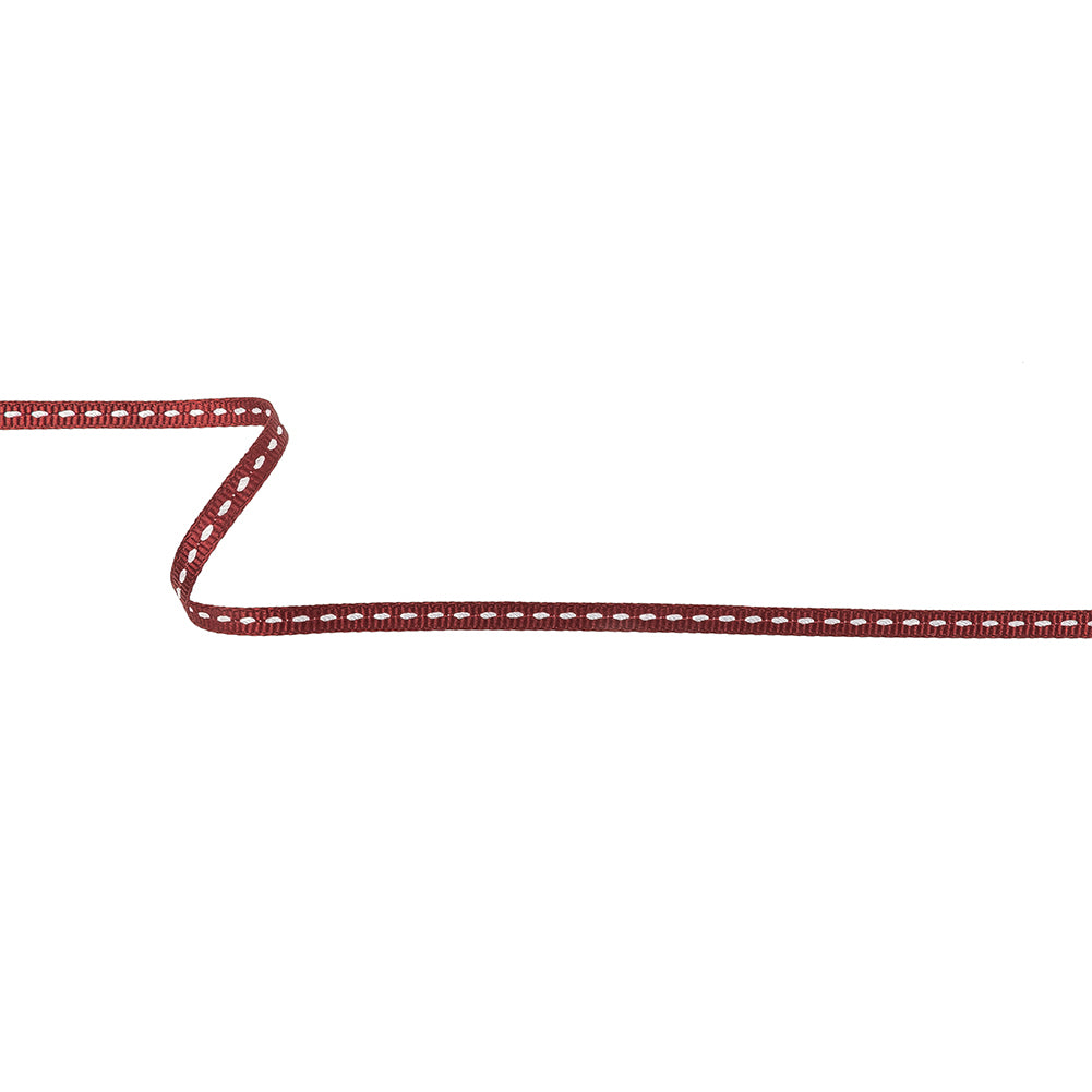 Wine Grosgrain Ribbon with Lucent White Stitching - 0.25