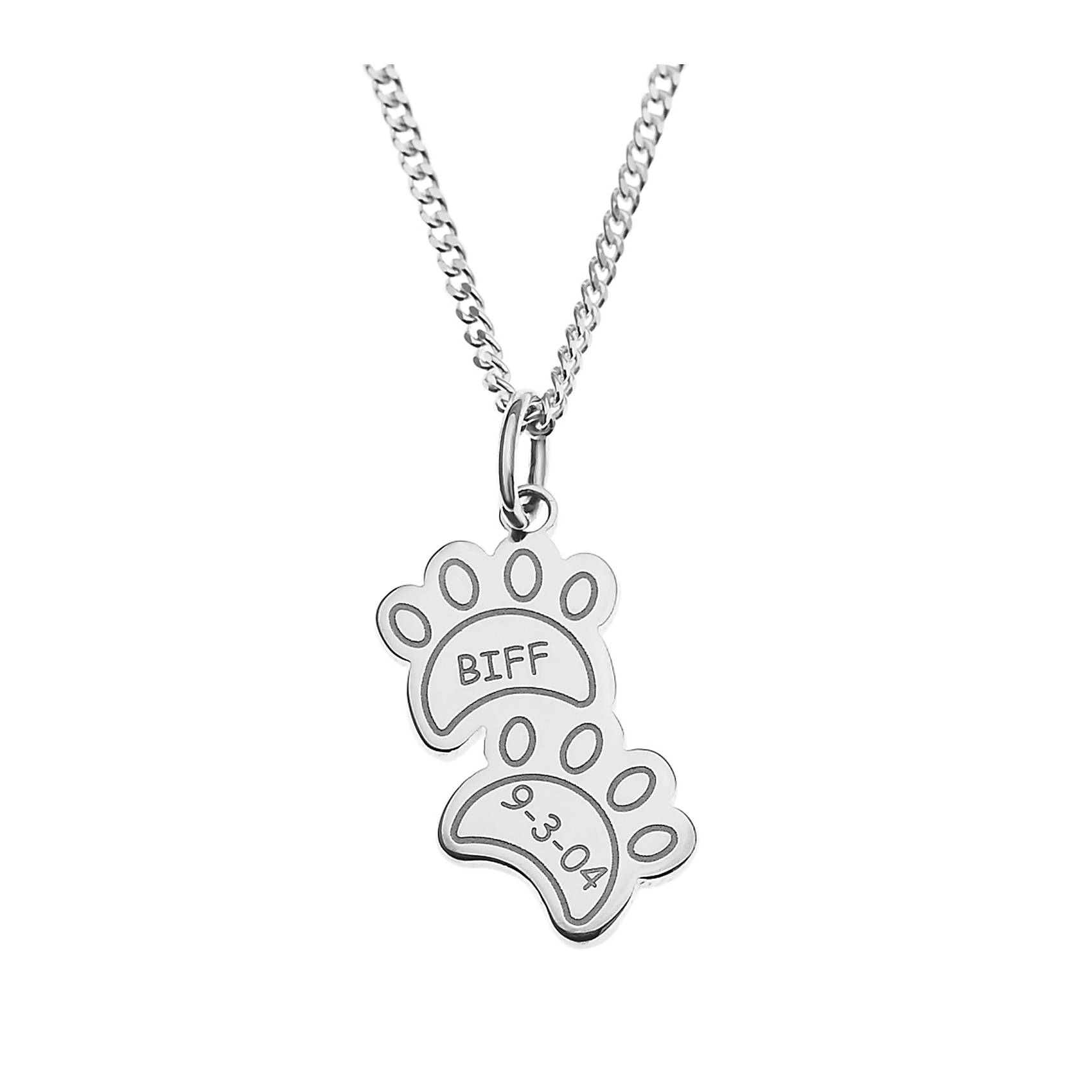 Personalized Sterling Dog Paws with Name & Date Pendant, 18