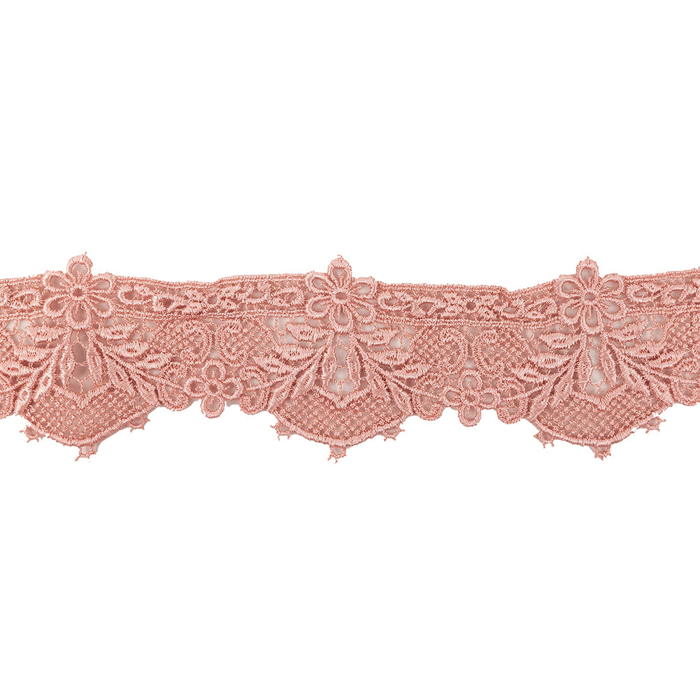 Salmon Pink Floral Lace Trimming - 2.375