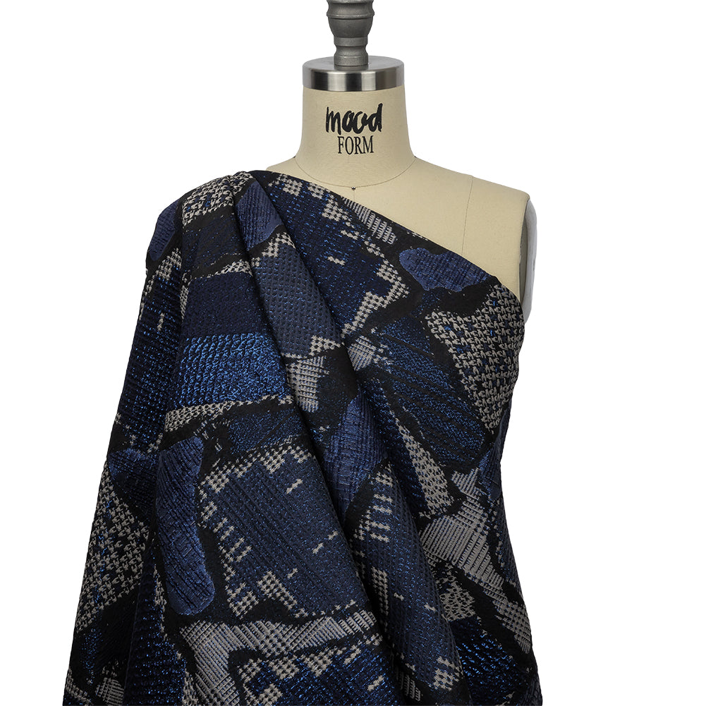 Metallic Navy, Black and Gray Abstract Patchwork Luxury Brocade - Joann Fabrics