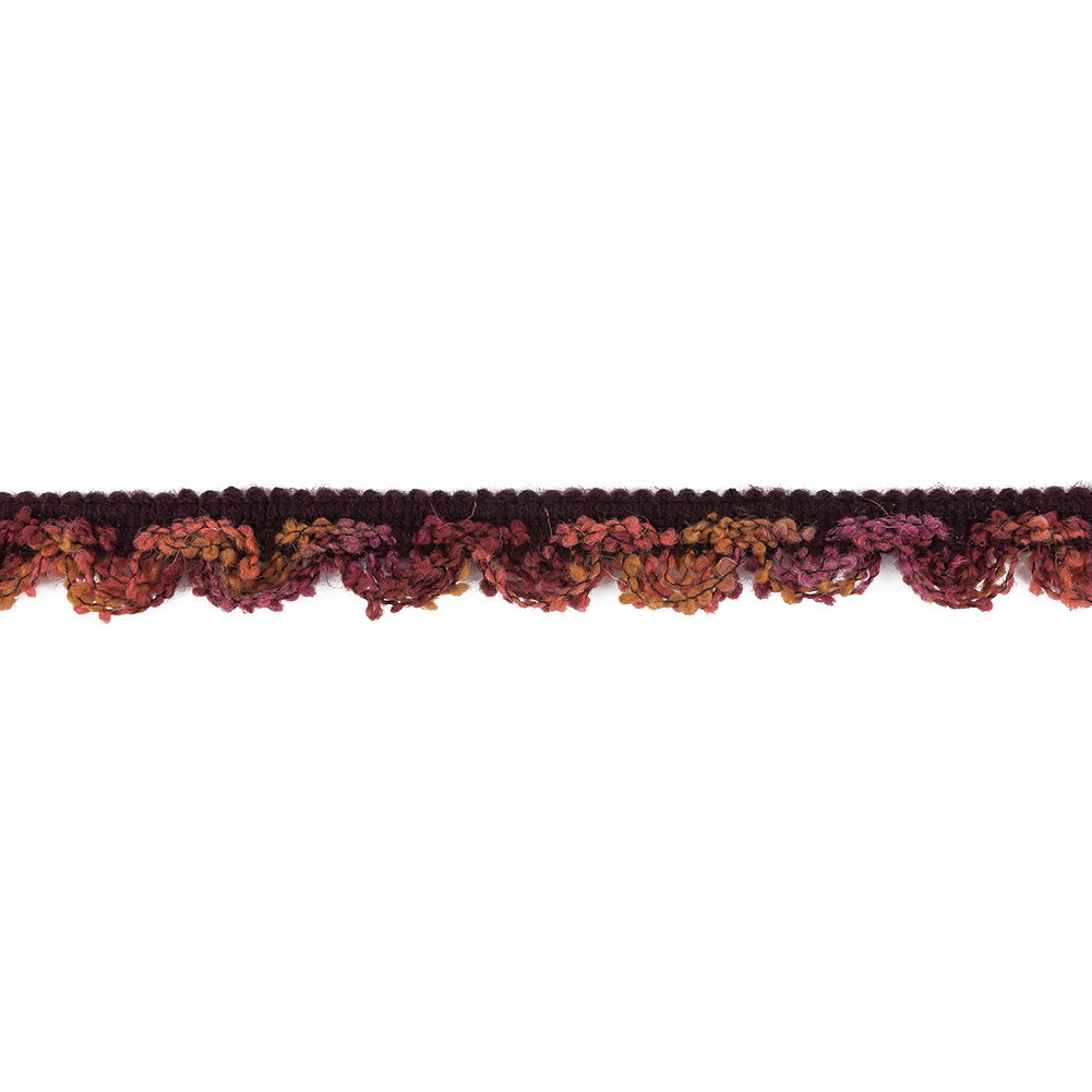 Maroon, Red, Pink and Yellow Boucled Wool Blend Trimming - 1