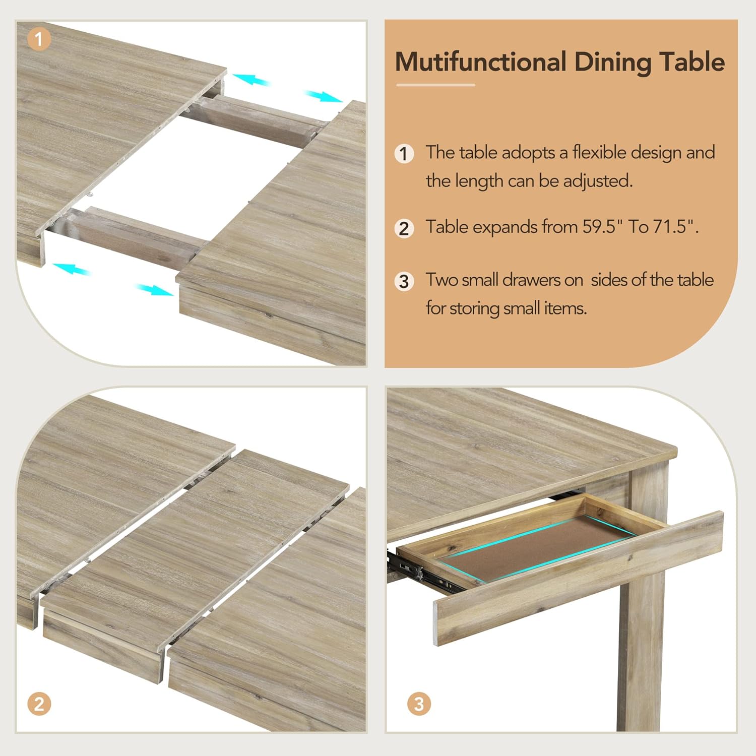 Dining 7-Piece Mutifunctional Extendable Table with 12" Leaf and 2 ...