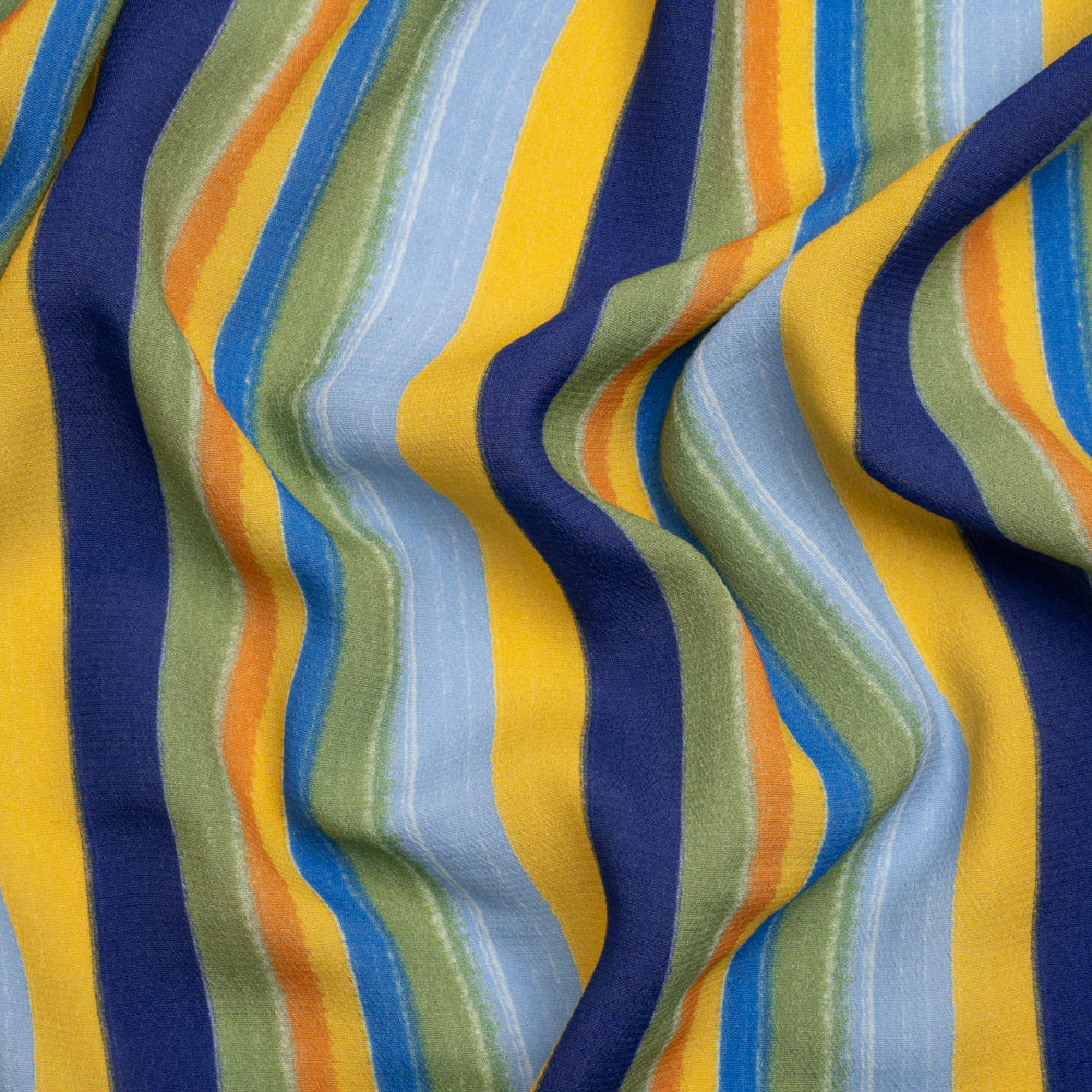 Sustainable Viscose Crepe Print - Blue, Orange and Yellow Stripes - Mood Exclusive Between the Lines - Joann Fabrics