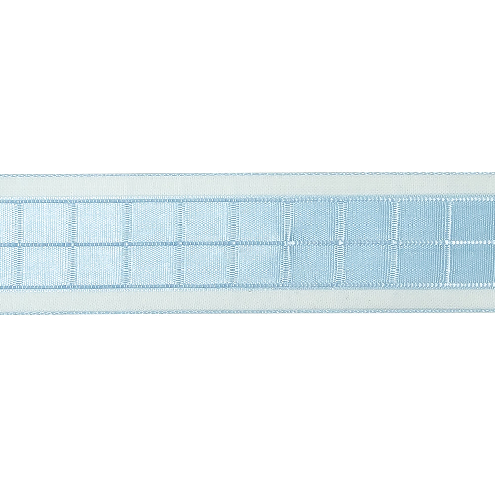 Baby Blue Windowpane Checks and Sheer Borders Woven Ribbon - 1