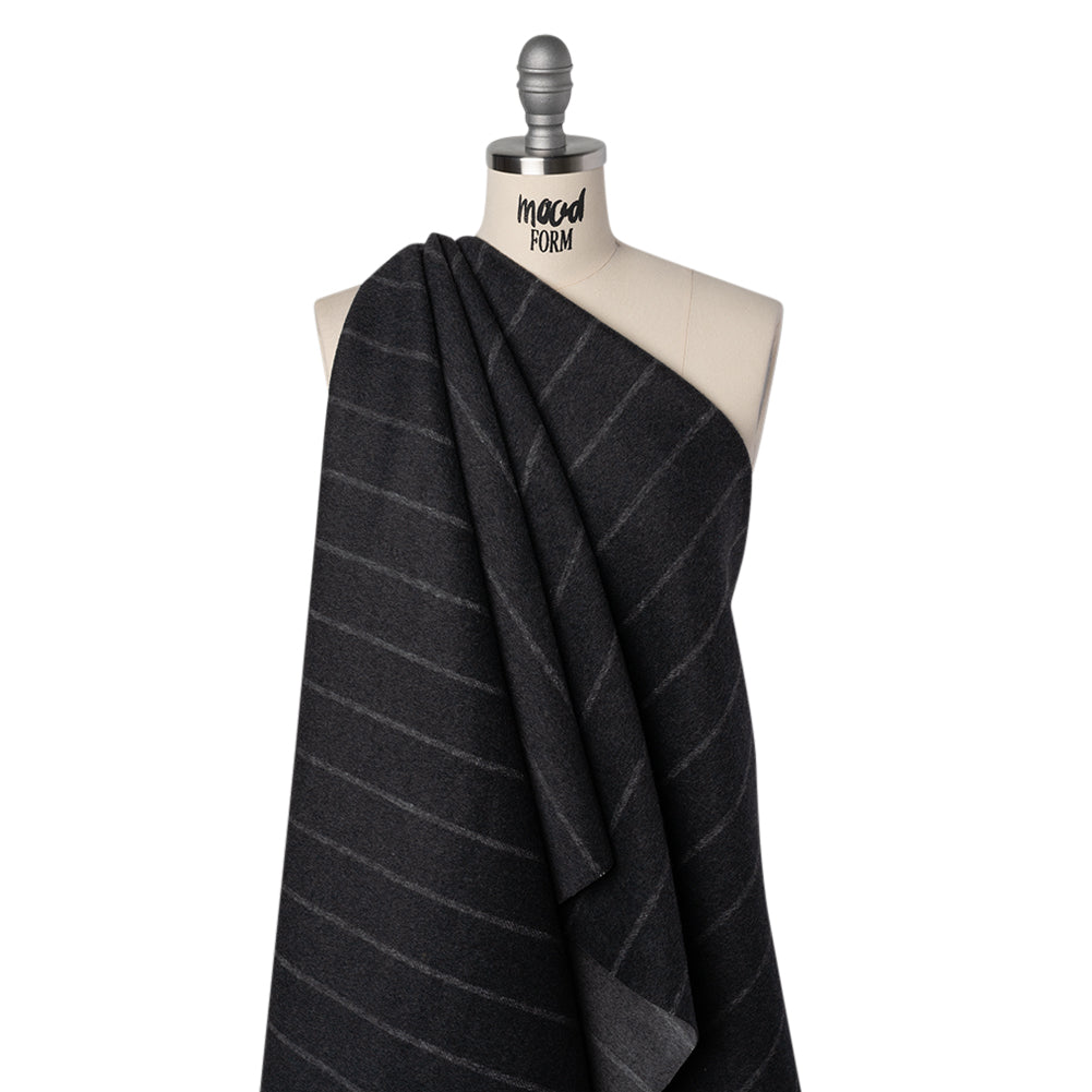 Brushed Wool Double Cloth Coating - Gray and Black Chalk Stripes - Deadstock - Joann Fabrics