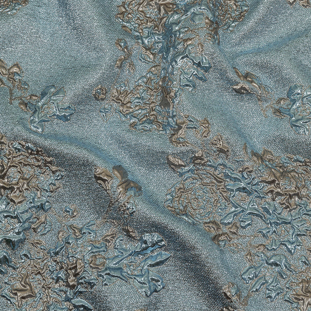Metallic Sky Blue and Bronze Floral Luxury Brocade - Joann Fabrics
