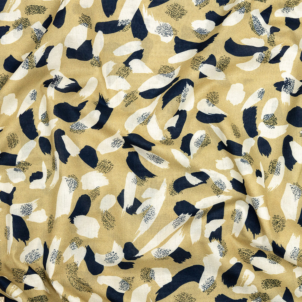 Cotton Voile - Yellow, Navy and White Brushstrokes - Nebulous Amalgam Print - Mood Exclusive Tumunyana Collection - Joann Fabrics