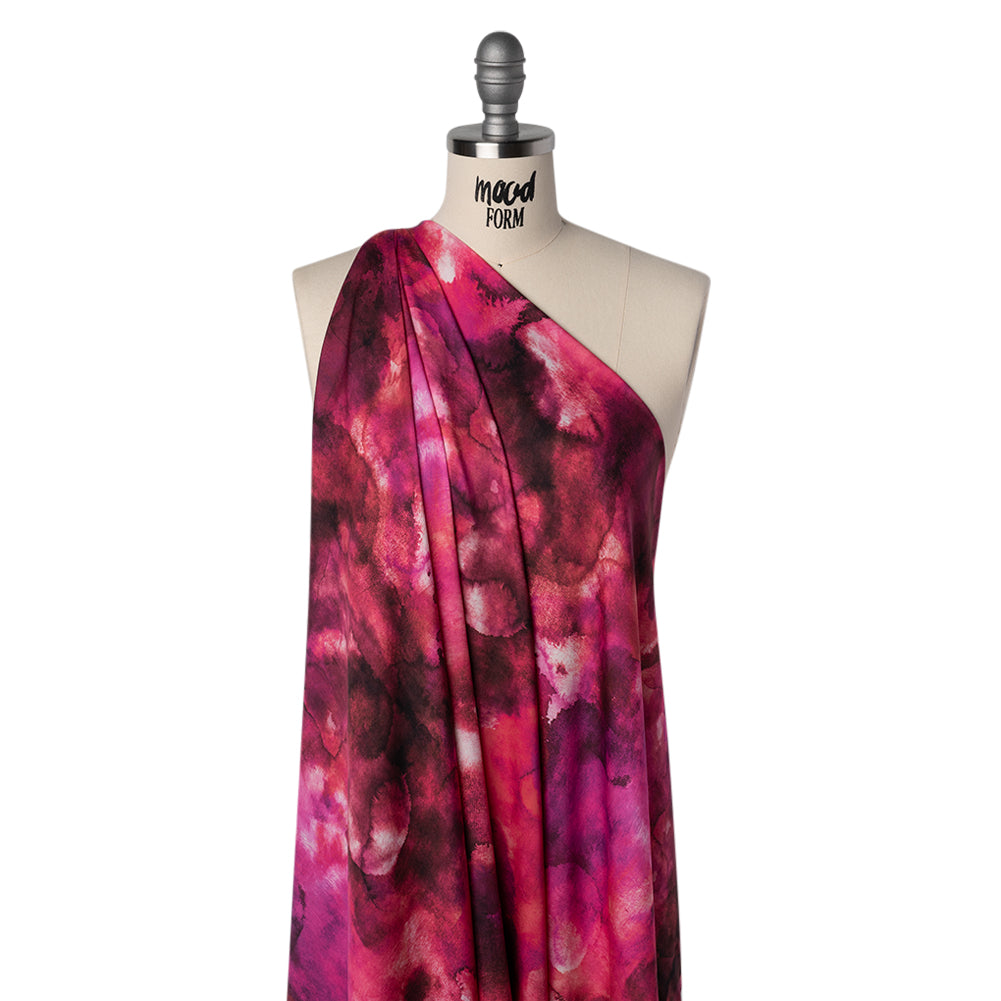Rayon Challis - Hot Pink, Purple and Charcoal Abstract Tie Dye - Mood Exclusive Pigment Pulse Print - Joann Fabrics