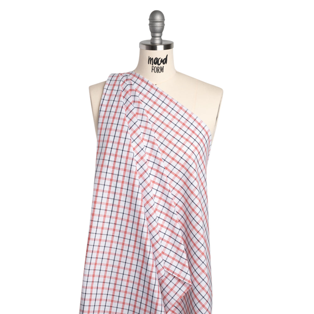 Pima Cotton Oxford Shirting - Red, Navy and White Plaid - Deadstock - Joann Fabrics