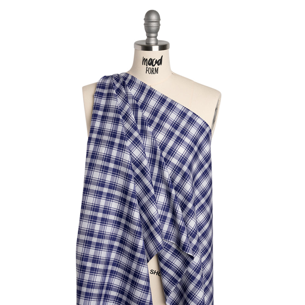 Cotton Twill Shirting - Cobalt Blue and White Plaid - Deadstock - Joann Fabrics