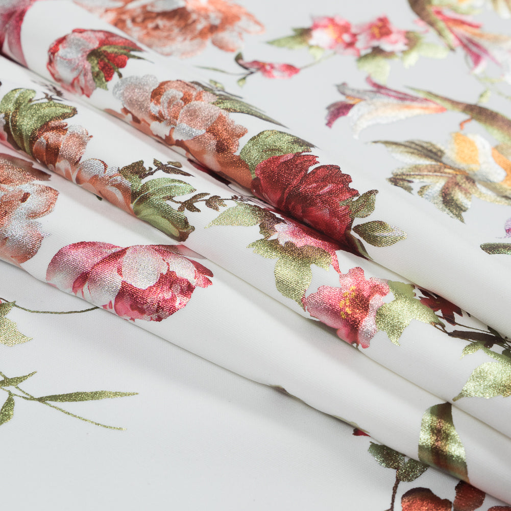 White Ponte Knit with Multicolor Floral Foil Design - Joann Fabrics