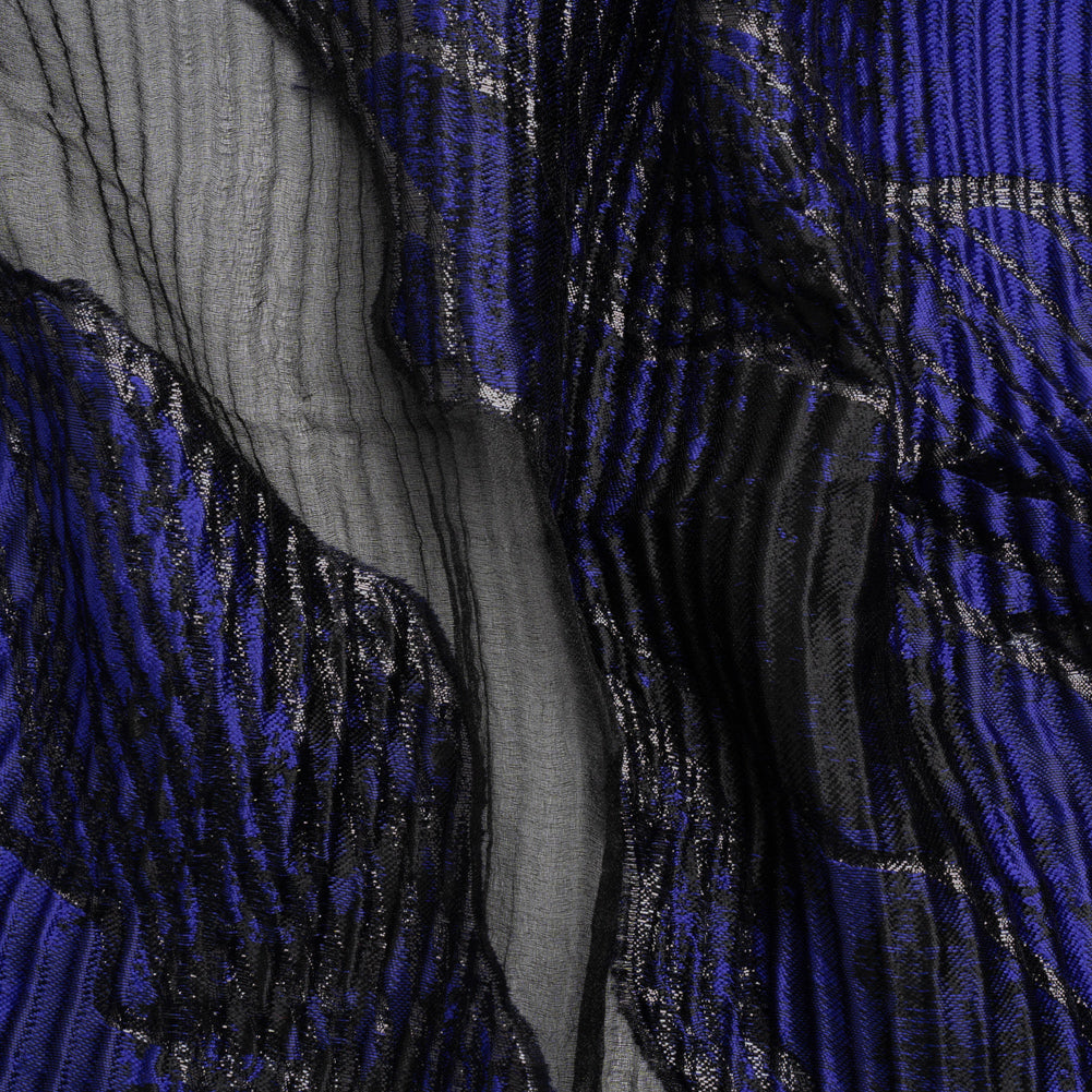 Metallic Black and Bright Navy Abstract Formations Ribbed Burnout Luxury Brocade - Joann Fabrics