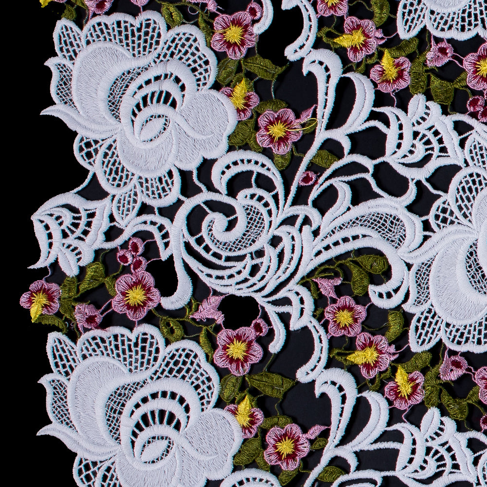 Embroidered Guipure Lace - White and Pink Floral - Joann Fabrics