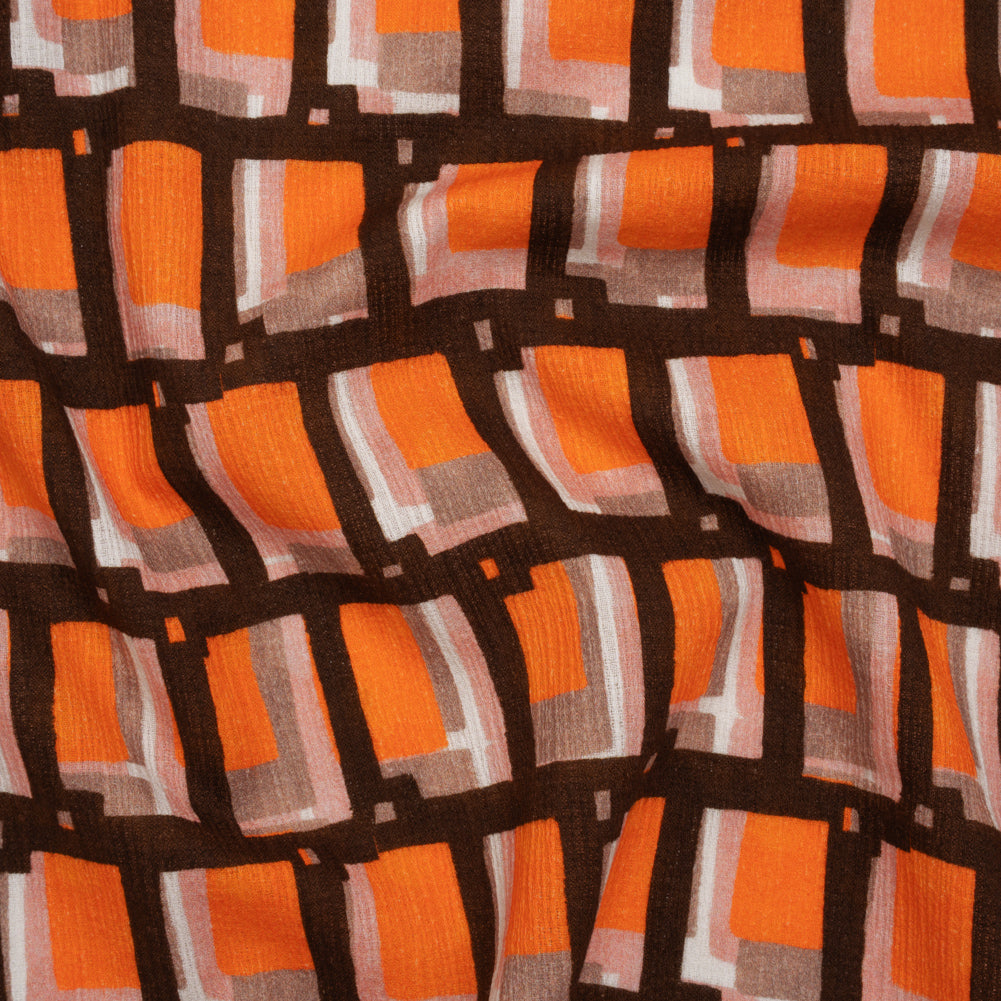 Slubbed Gauzy Cotton Woven - Orange, Brown and Pink Geometric Blocks - Mood Exclusive Cubist Canvas Print - Joann Fabrics