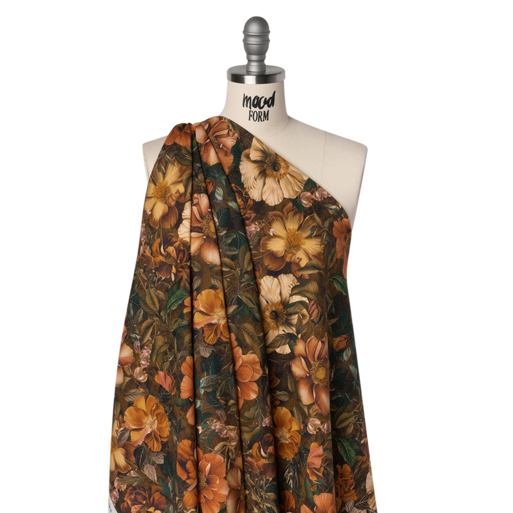 Linen and Rayon Woven - Orange, Dark Green and Brown Lush Floral - Mood Exclusive Camouflora Print - Joann Fabrics