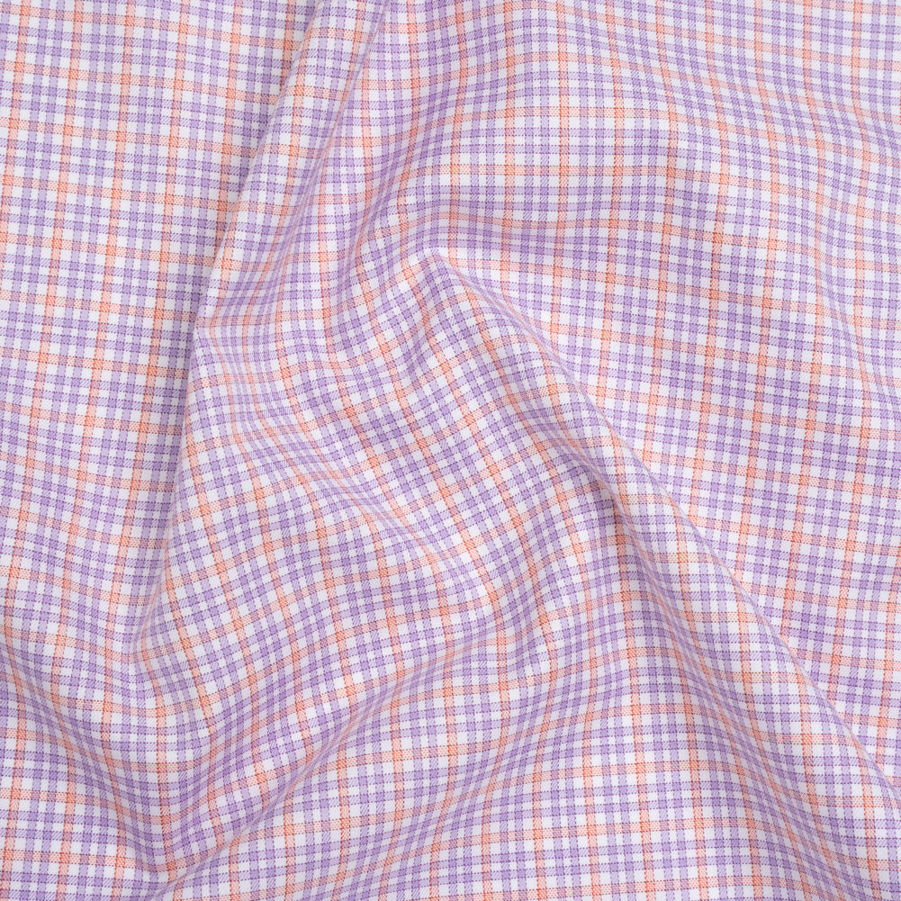 Cotton Twill Shirting - Light Purple, Peachy Orange and White Checks - Designer Deadstock - Joann Fabrics