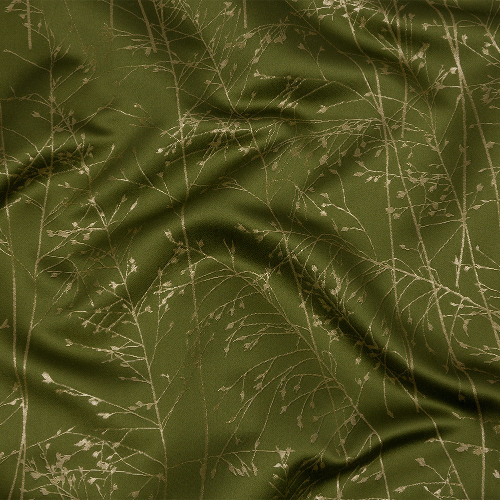 Metallic Satin-Faced Drapery Jacquard - Olive Delicate Grasses - British Imported - Joann Fabrics