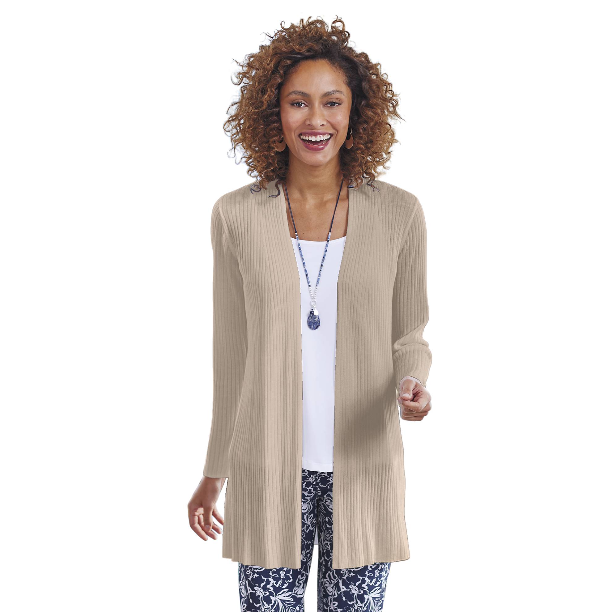 Long Ribbed Cardigan, Lightweight, Wide Rib, Open Front - Northstyle Catalog