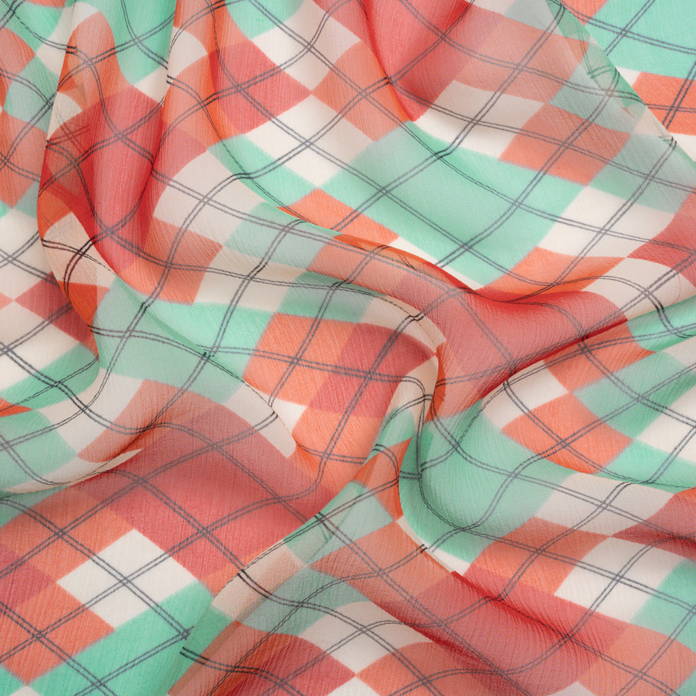 Red, Mint and Cream Argyle Crinkled Silk Chiffon - Joann Fabrics