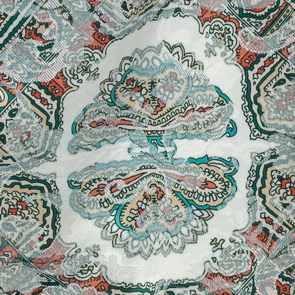 Stretch Floral Jacquard Print - Jade and Orange Ornate Medallions - Mood Exclusive Interlocking Configurations - Joann Fabrics