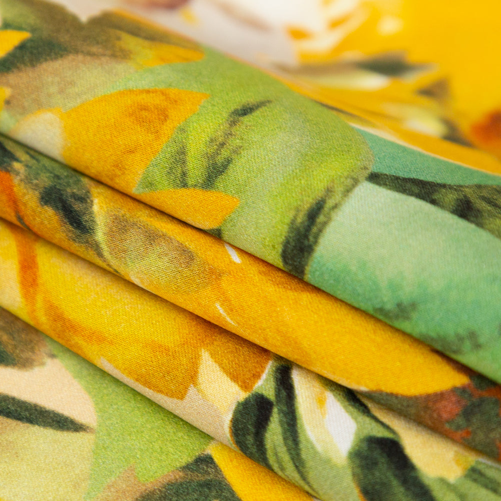 Mood Exclusive Italian Yellow and Green Sunflowers Digitally Printed Silk Charmeuse - Joann Fabrics