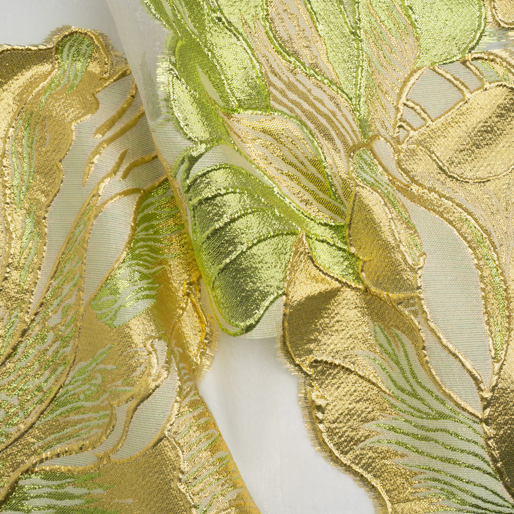Metallic Lime, Gold and White Fantastic Flowers Luxury Burnout Brocade - Joann Fabrics