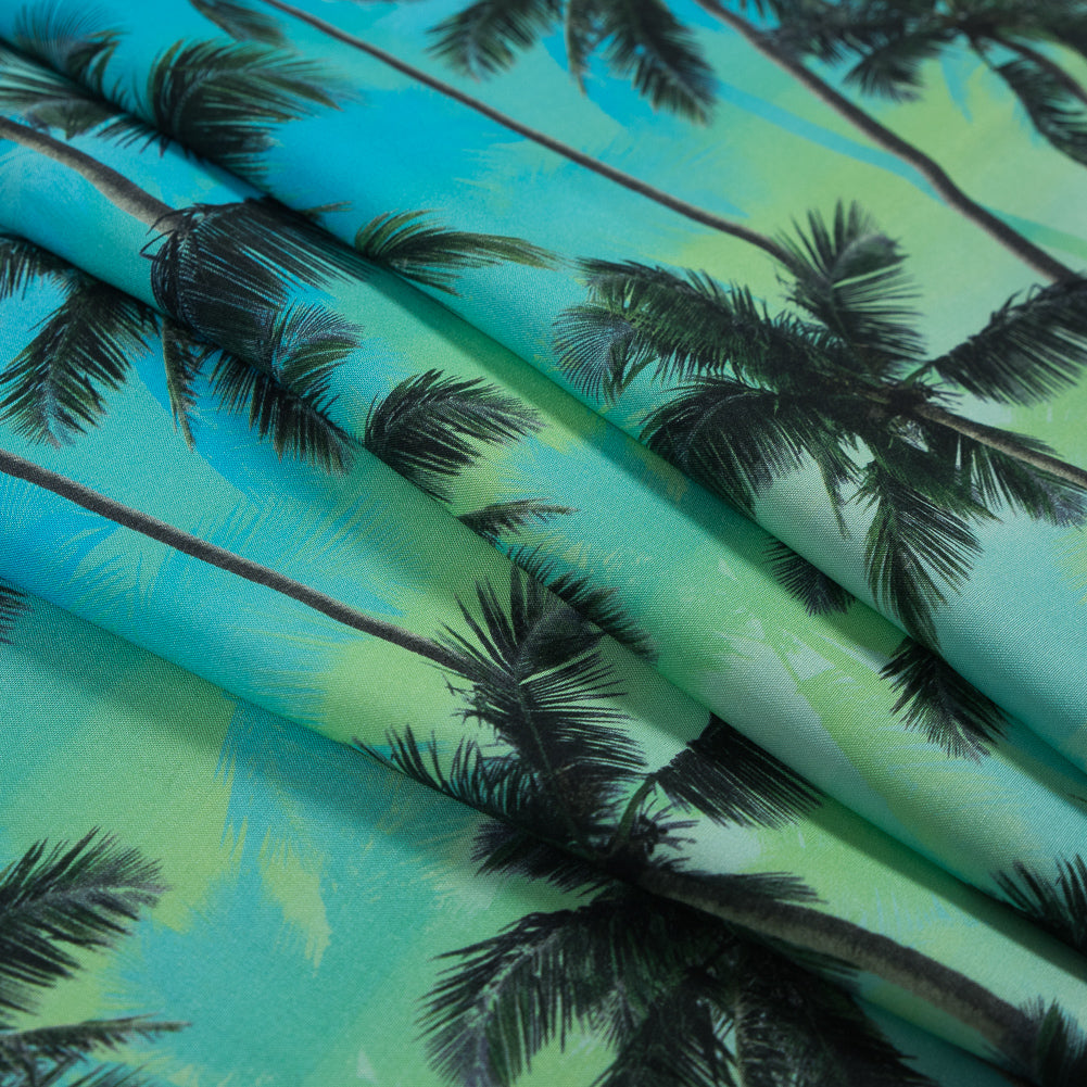 Organic Viscose Batiste - Green and Blue Palm Trees - Joann Fabrics