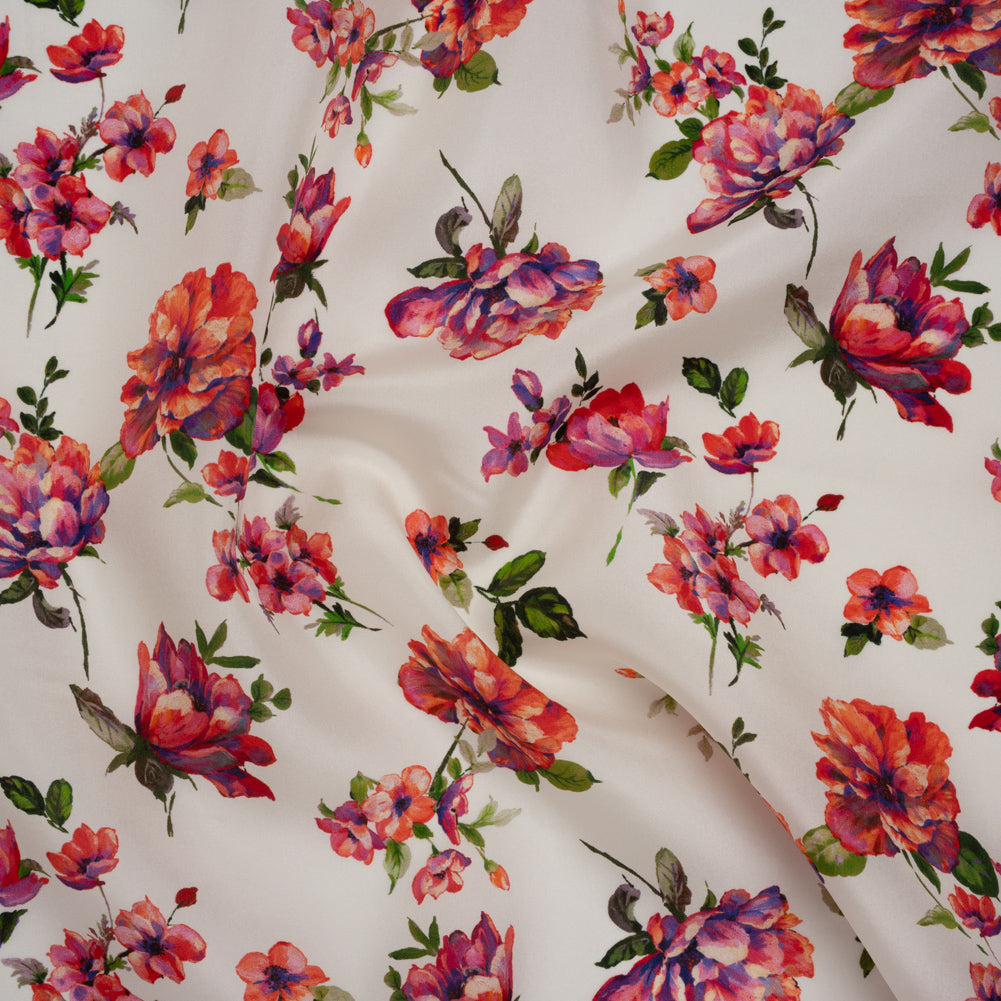 China Silk/Silk Habotai Print Made in Italy - Pink, Ultramarine and Ivory Scattered Flowers - Deadstock - Joann Fabrics