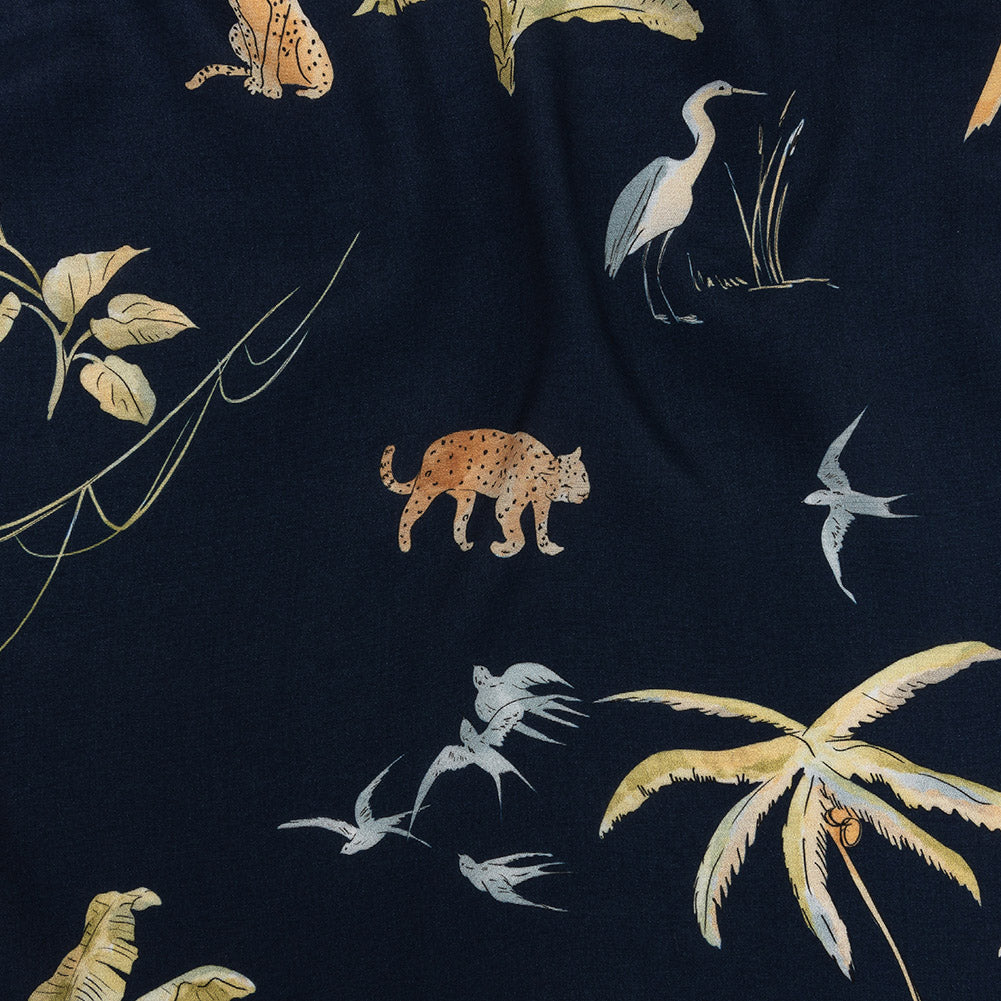Sustainable Viscose Woven Print - Navy Animals and Palm Trees - Mood Exclusive Savanna Spectacle - Joann Fabrics