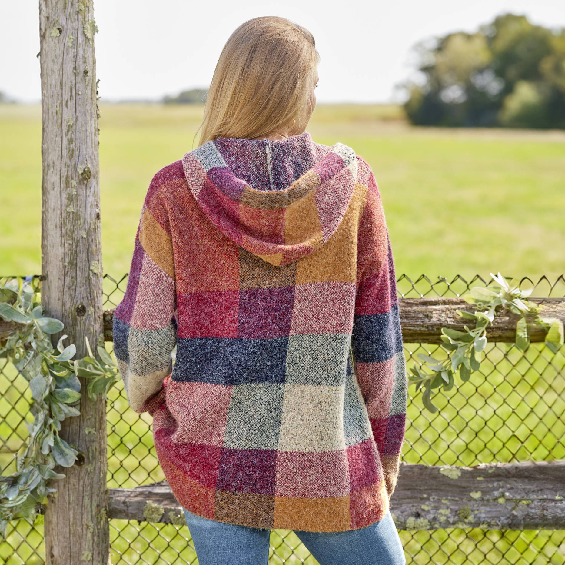 Plaid Hooded Sweater, Double-Knit, Dropped Shoulders - Northstyle Catalog