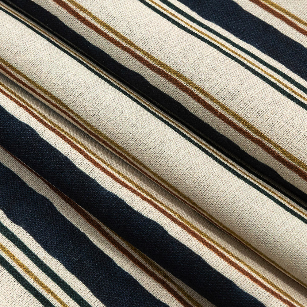 Linen and Rayon Woven - Natural and Navy Stripes - Linear Transcendence Print - Mood Exclusive Tumunyana Collection - Joann Fabrics