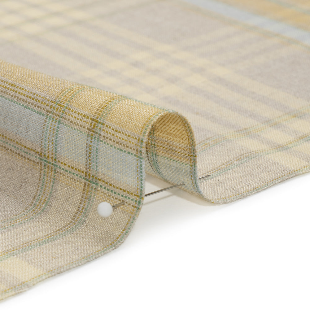 Oatmeal, Pale Yellow and Baby Blue Plaid Lightweight Linen Woven - Joann Fabrics