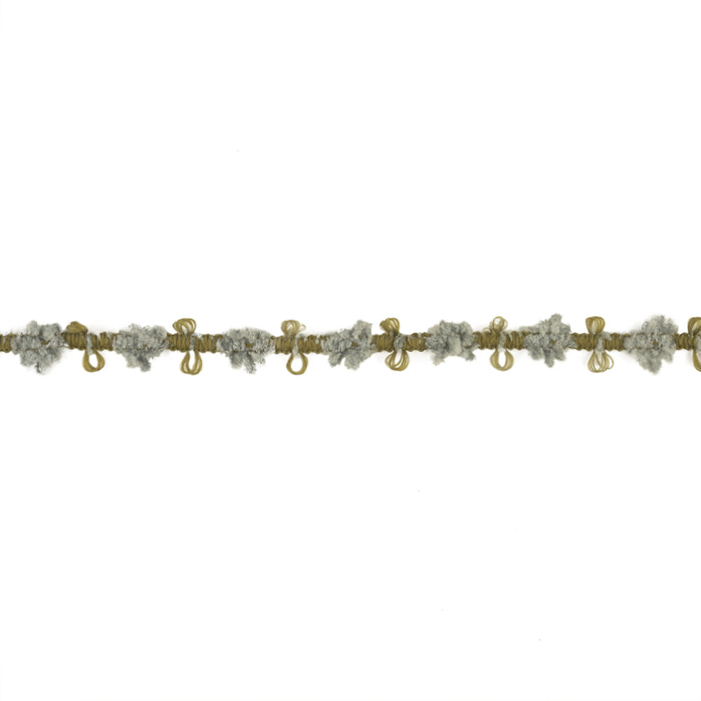 Cool Gray and Moss Chenille Floral Trim - 0.75