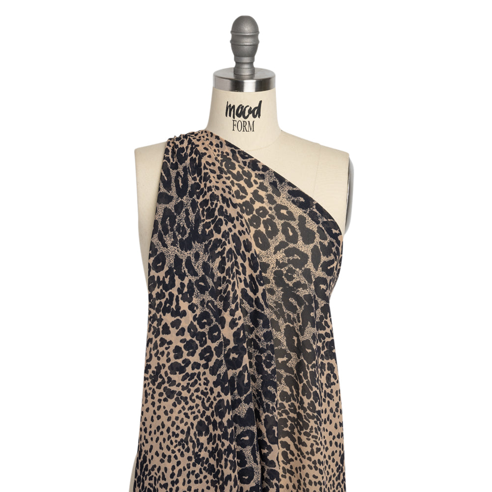 Famous Australian Designer Beige and Black Animal Spots Viscose Georgette - Joann Fabrics
