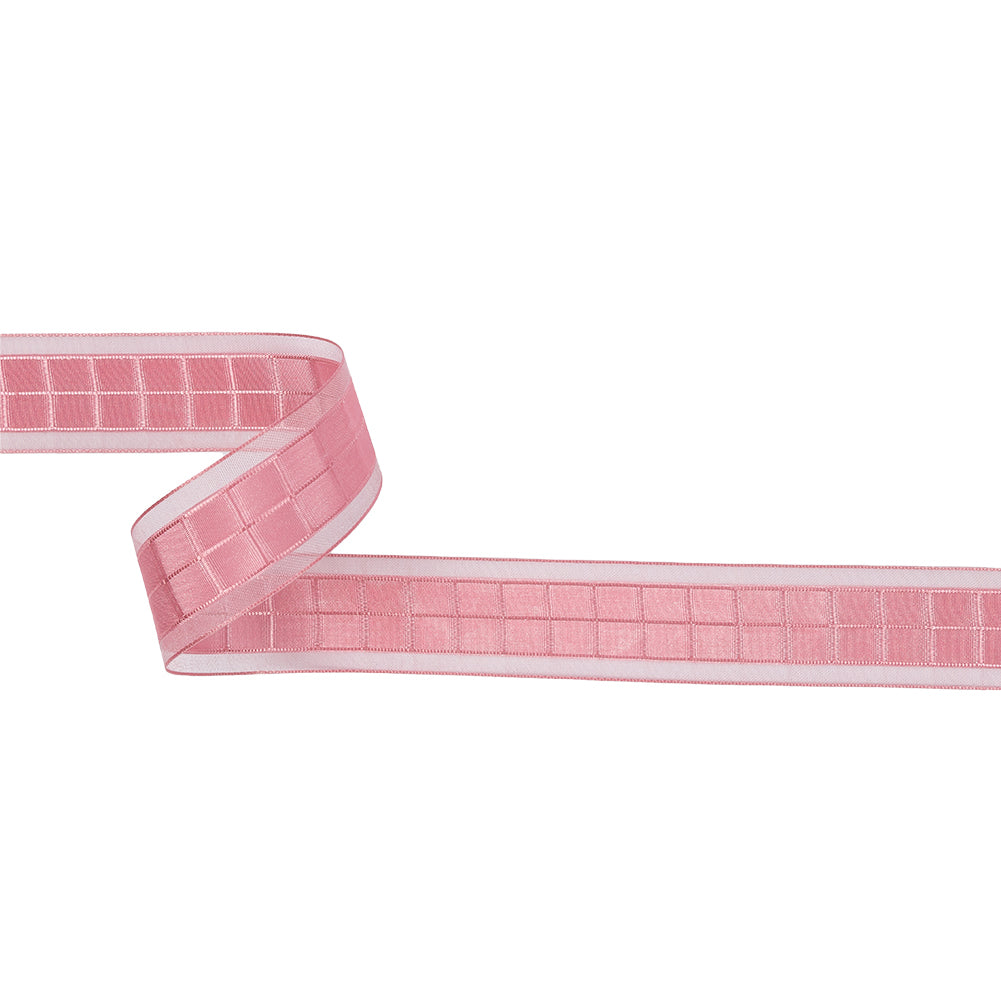 Bubblegum Pink Squares and Sheer Borders Ribbon - 1