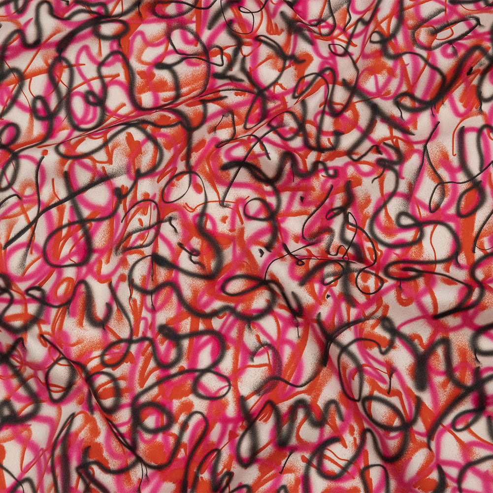 Stretch Cotton Sateen - Pink Spraypaint Scribbles - Love Notorious Print - Mood Exclusive Metro Collection - Joann Fabrics