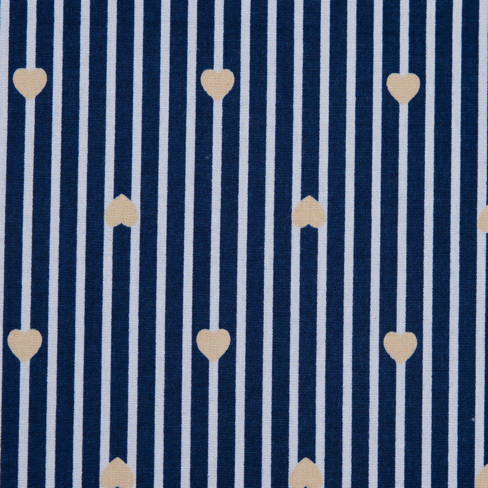 Yellow, White and Blue Hearts and Stripes Stretch Cotton Poplin - Joann Fabrics