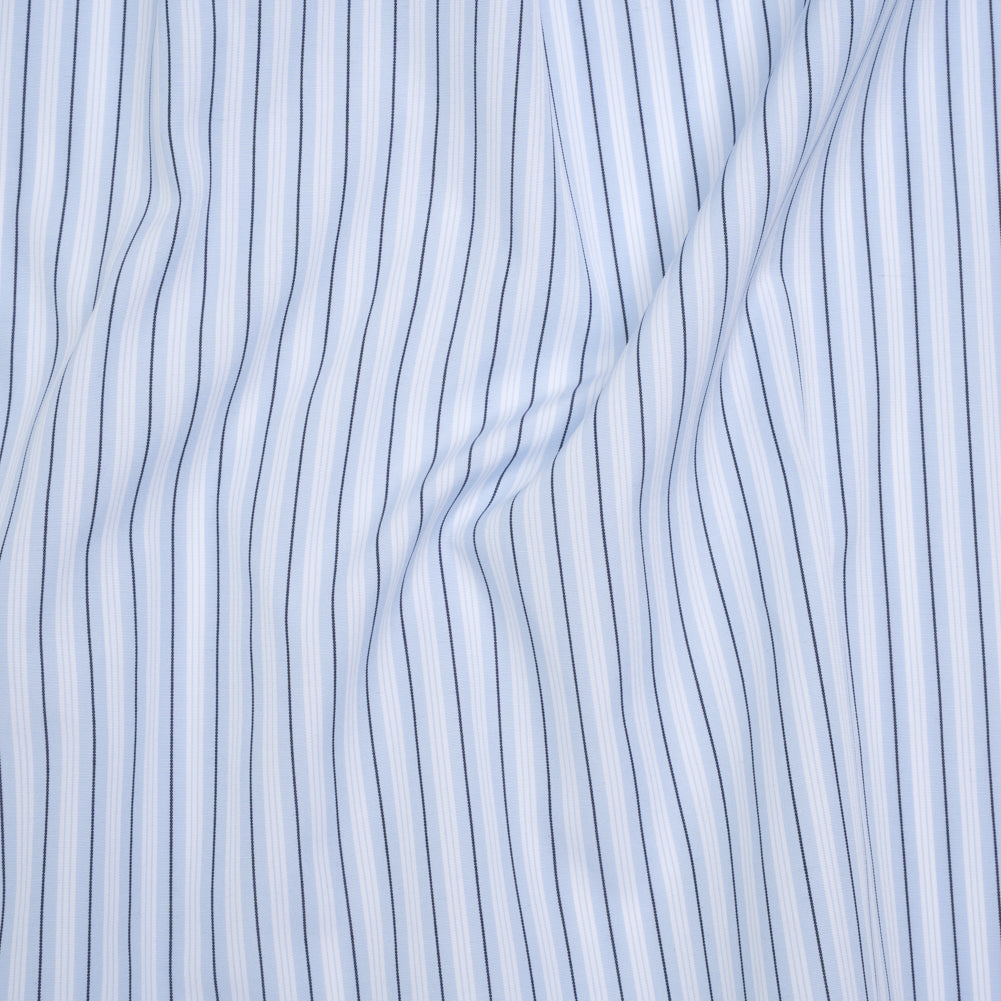 Cotton Poplin Shirting - Sky Blue, Black and White Stripes - Deadstock - Joann Fabrics
