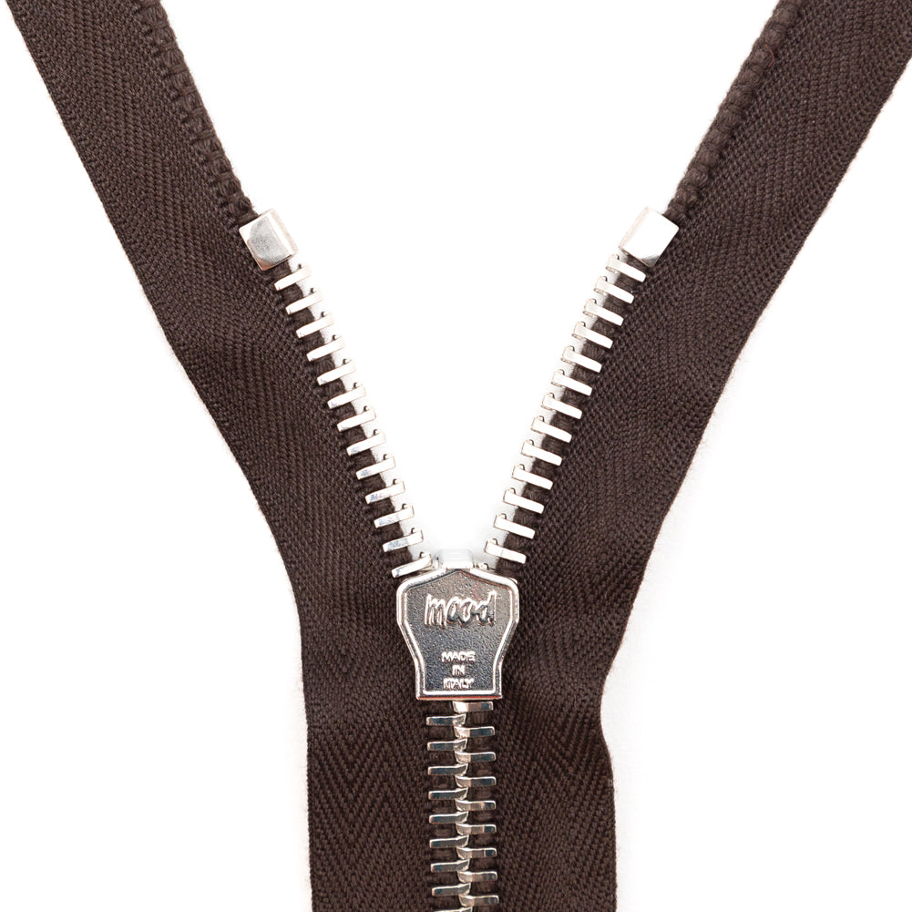 Mood Exclusive Italian Brown and Silver T8 Open End Metal Zipper - 27.5