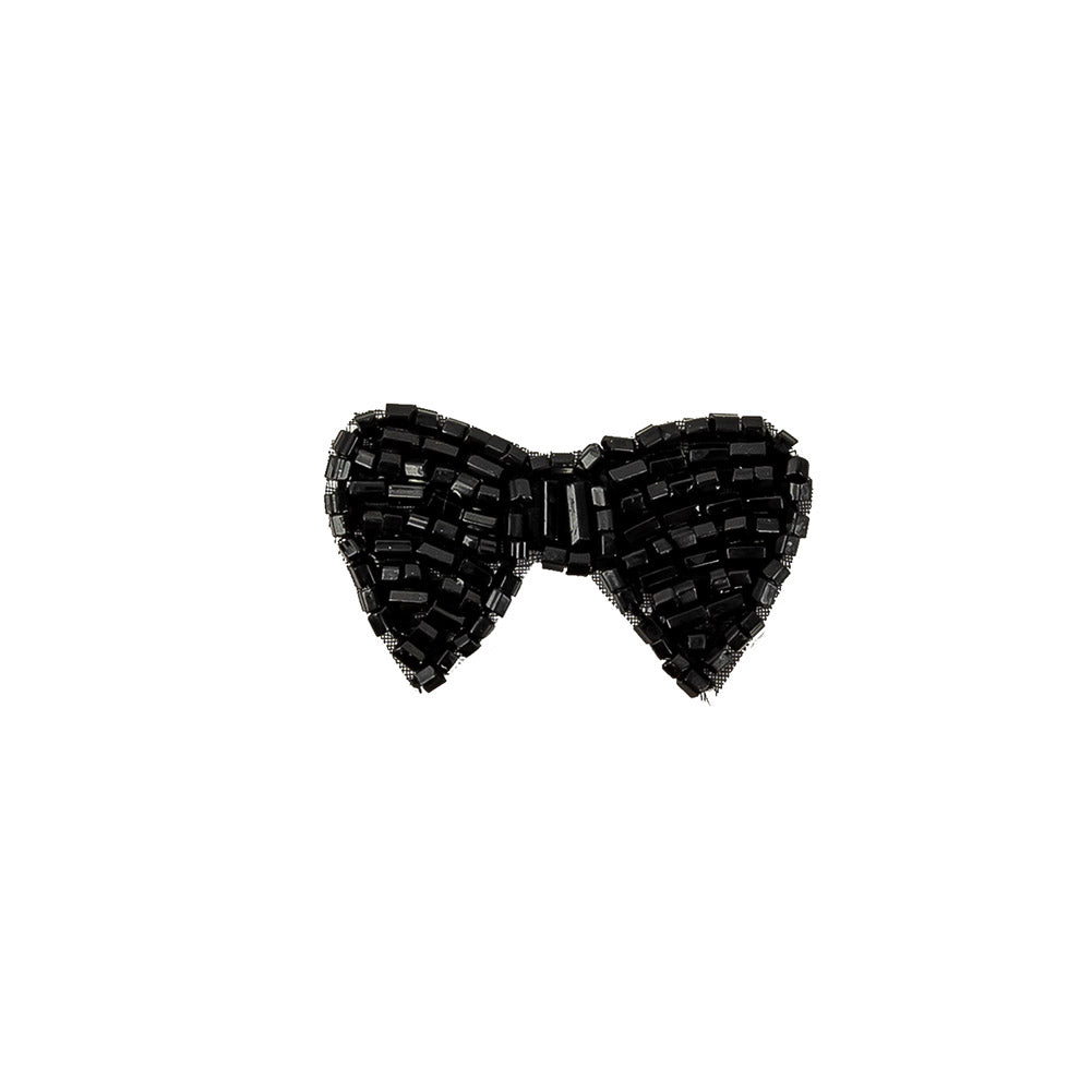 Vintage Tres Petit Black Beaded Bow Applique - 0.75