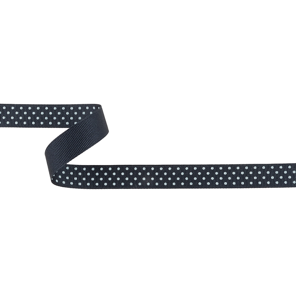 Total Eclipse and White Polka Dots Grosgrain Ribbon - 0.625