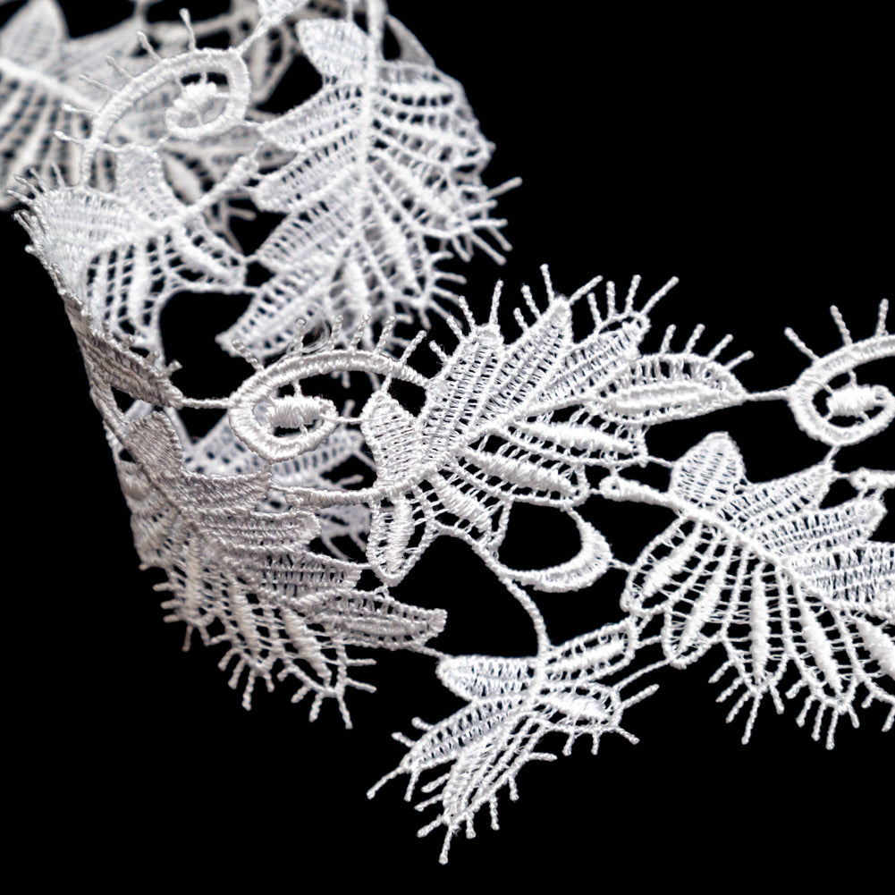 Fancy White Leafy Venise Lace Trim - 2.25