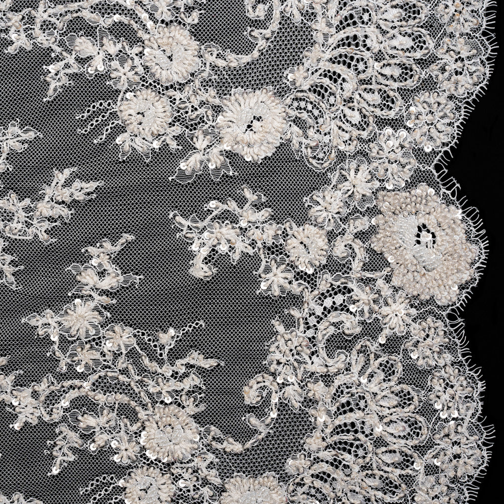 Embroidered Lace with Beading, Sequins, and Finished Edges - Off White Floral - Joann Fabrics