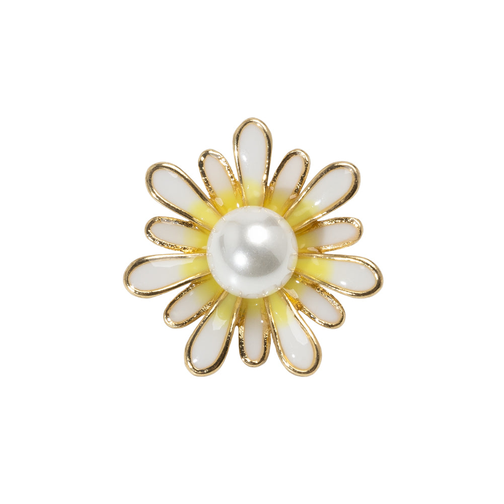 Enameled Metal and Pearl Shank Back Button - 36L/23mm - Yellow, Pearl White, and Gold Flower - Joann Fabrics